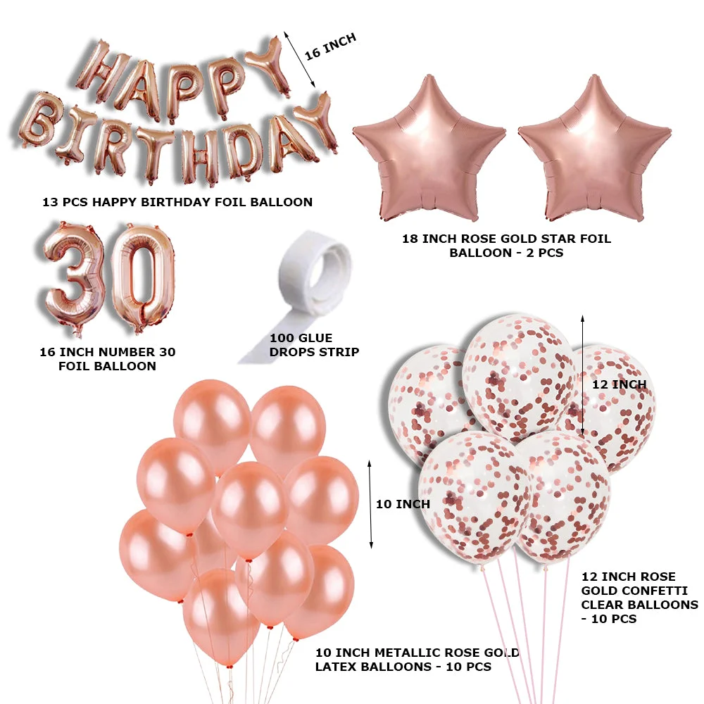 38 Pcs DIY Happy Birthday Kit – Rose Gold Balloon, Confetti Balloon, Rose Gold Foil, Foil Number & Happy Birthday Foil Balloon - Premium Handcrafted 300 GSM Foil Balloon by Party Decor Mall India - View 2