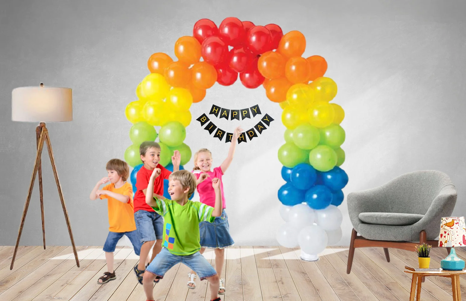 115 Pcs DIY Happy Birthday Kit - Multicolor Balloon-Black Happy Birthday Banner
