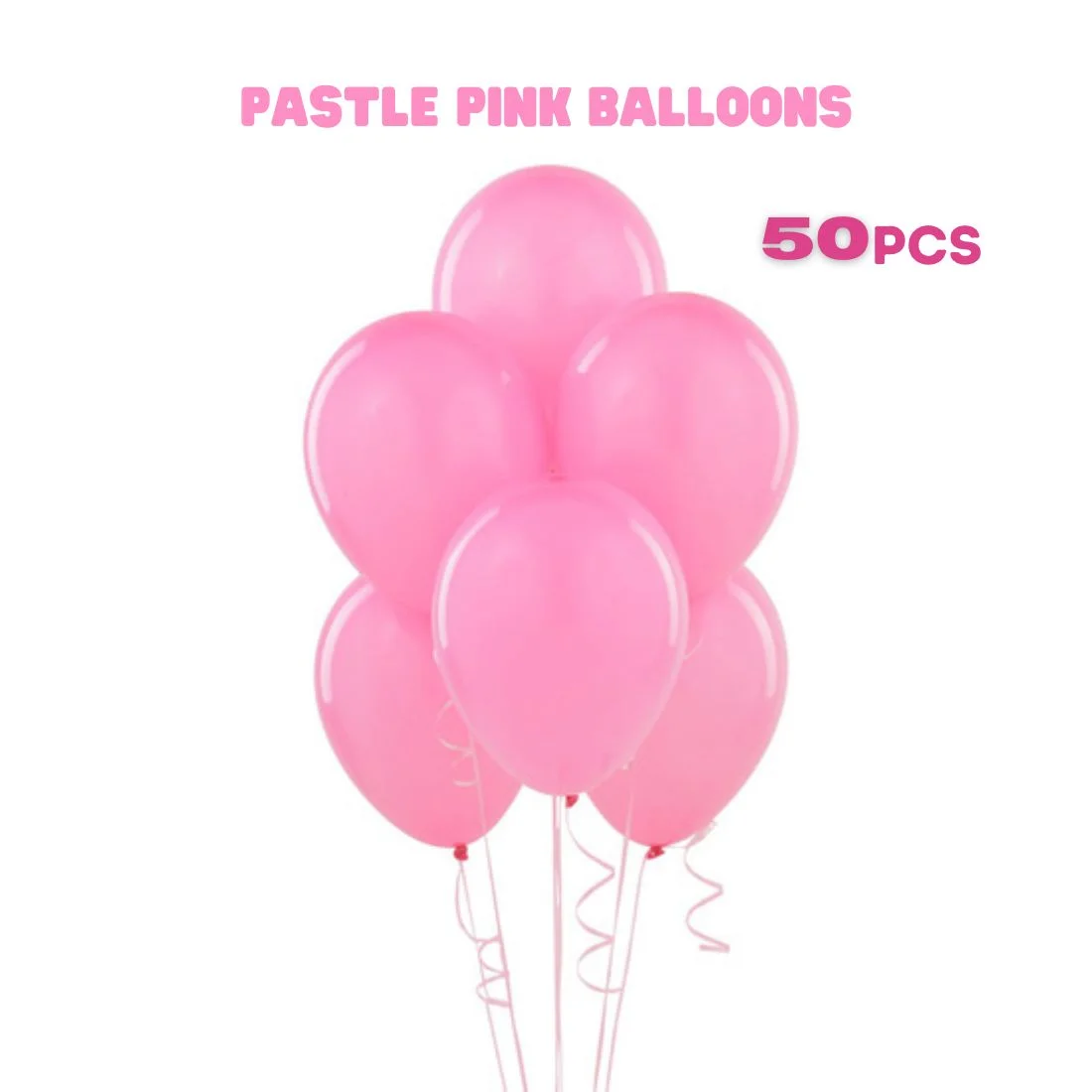 Pastel Pink Balloons(Pink) 10" (Pack of 50) - Premium Handcrafted 300 GSM Balloons by Party Decor Mall India - View 3
