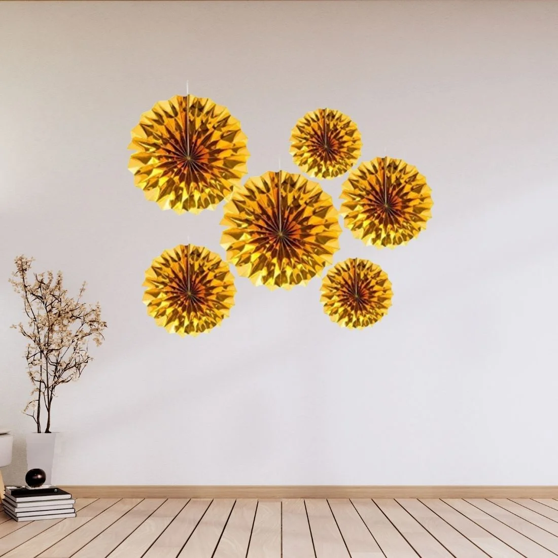 Golden Paper Fan Decoration for Birthday Decoration, Birthday Party, Wall Decoration, Hanging Decoration - Premium Handcrafted 300 GSM Birthday Decoration by Party Decor Mall India - View 3