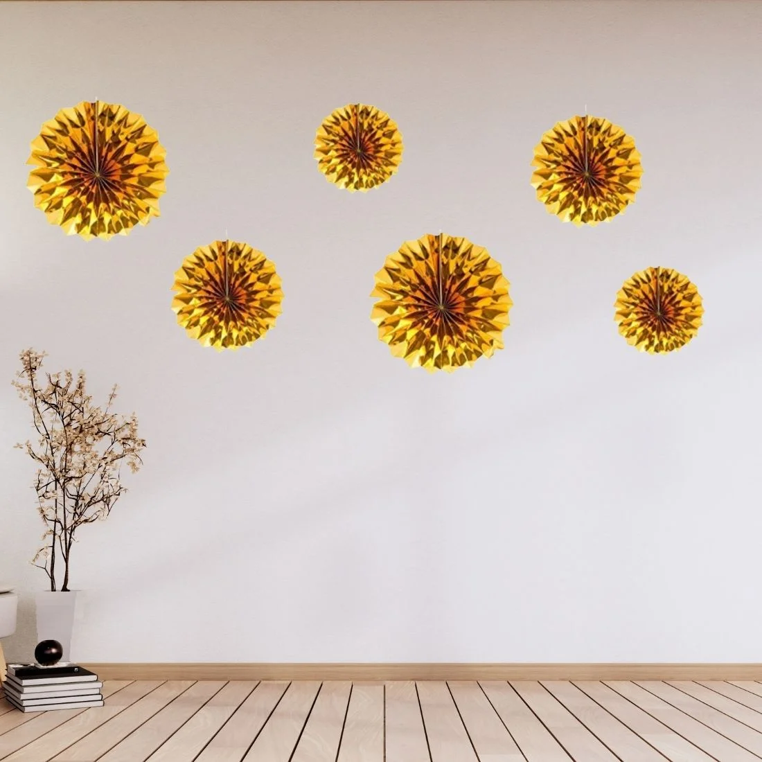 Golden Paper Fan Decoration for Birthday Decoration, Birthday Party, Wall Decoration, Hanging Decoration - Premium Handcrafted 300 GSM Birthday Decoration by Party Decor Mall India - View 4