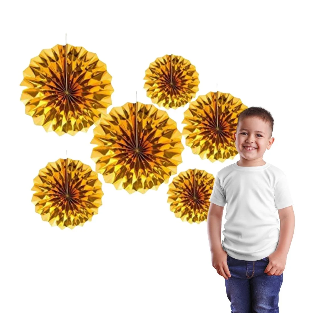 Golden Paper Fan Decoration for Birthday Decoration, Birthday Party, Wall Decoration, Hanging Decoration - Premium Handcrafted 300 GSM Birthday Decoration by Party Decor Mall India - View 6