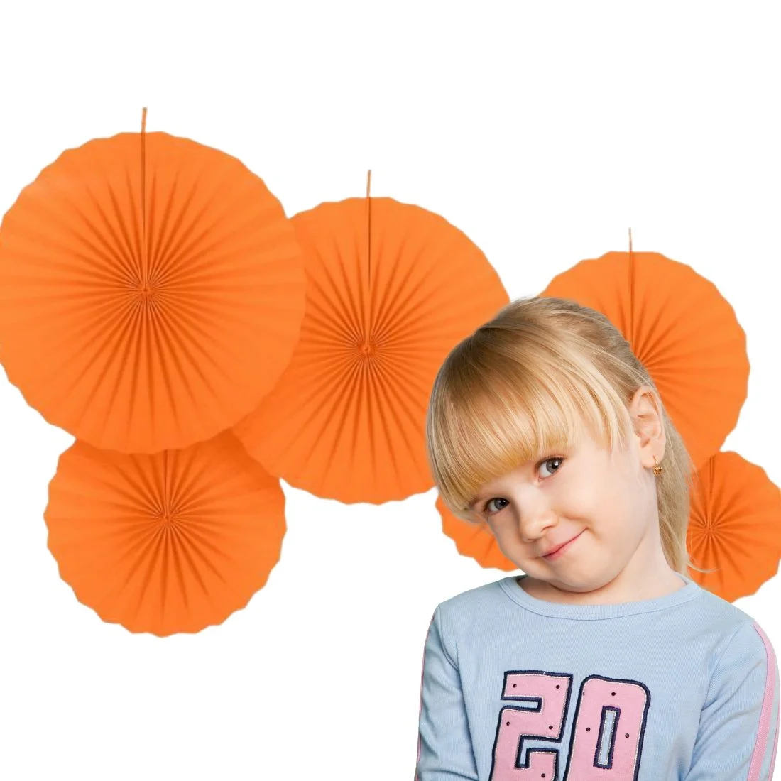 Orange Paper Fan Decoration for Birthday Decoration, Birthday Party, Wall Decoration, Hanging Decoration - Premium Handcrafted 300 GSM Birthday Decoration, Party Supplies by Party Decor Mall India - View 4