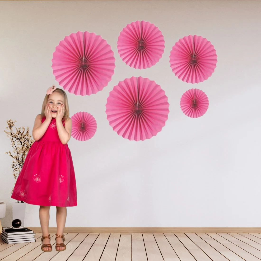 Pink Paper Fan Decoration for Birthday Decoration, Birthday Party, Wall Decoration, Hanging Decoration - Premium Handcrafted 300 GSM Birthday Decoration by Party Decor Mall India - View 4