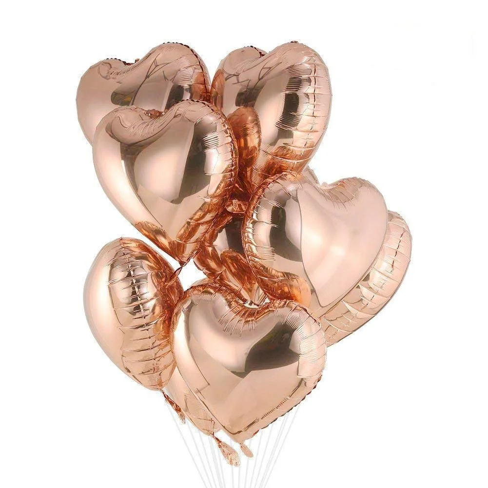 Rose Gold Heart Shape Foil Balloon 18″ inch for Anniversary, Valentine Party & Happy Birthday Party Pack of 10