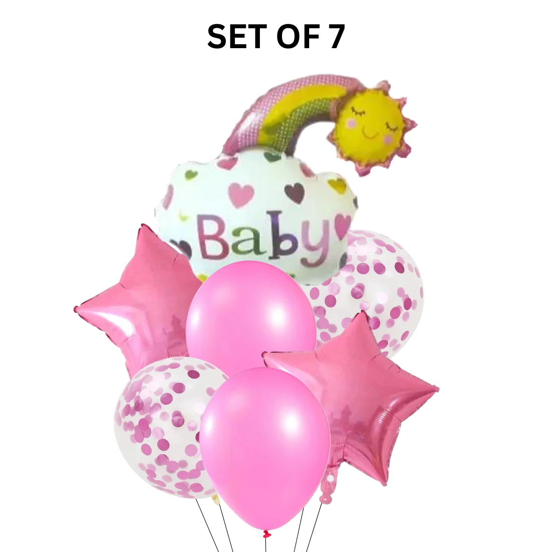 7 Pcs Set Star, Confetti, Latex Balloon & Baby Pink Foil Balloon - Confetti Decoration Items & Party Supplies India - View 4