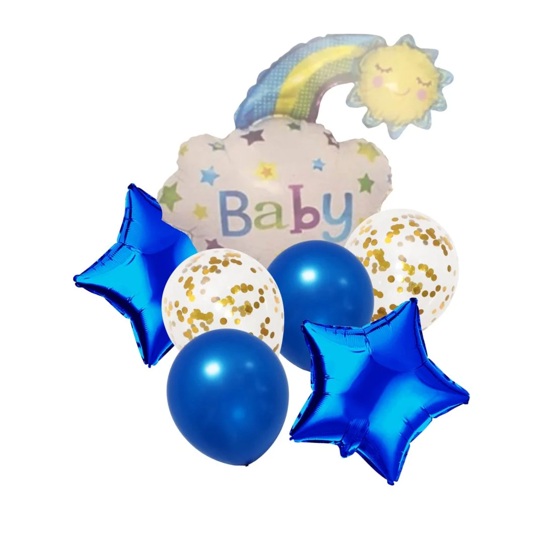 7 Pcs Set Star, Confetti, Latex Balloon & Baby Blue Foil Balloon