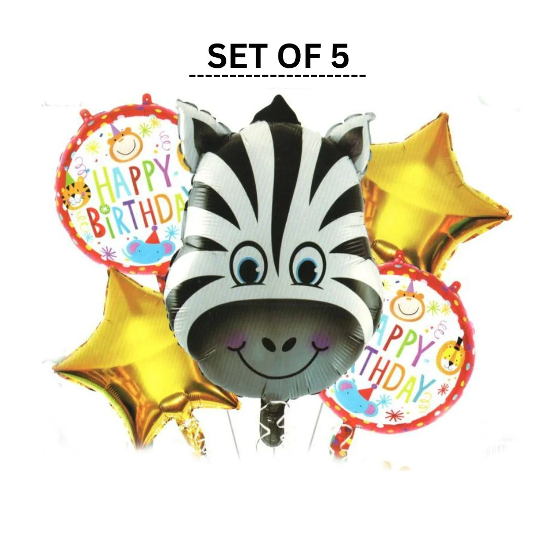 Zebra Jungle Theme Happy birthday 5 pcs - Premium Handcrafted 300 GSM Balloon Kit by Party Decor Mall India - View 3