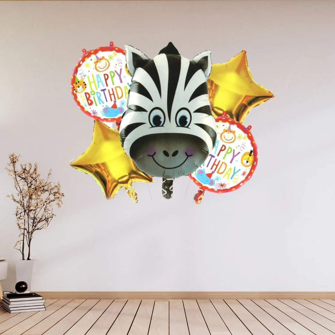 Zebra Jungle Theme Happy birthday 5 pcs - Premium Handcrafted 300 GSM Balloon Kit by Party Decor Mall India - View 4