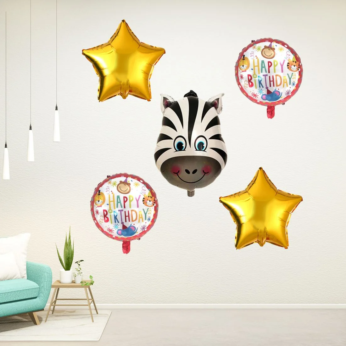 Zebra Jungle Theme Happy birthday 5 pcs - Premium Handcrafted 300 GSM Balloon Kit by Party Decor Mall India - View 6