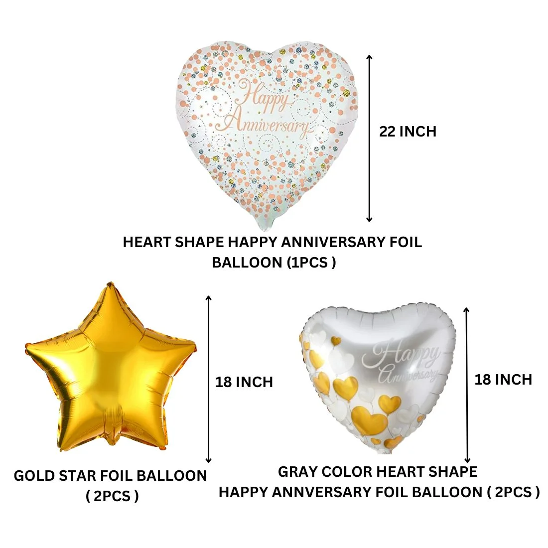 Happy Anniversary 5 pcs set Foil Balloon Party Decoration - Premium Handcrafted 300 GSM Balloon Kit by Party Decor Mall India - View 2