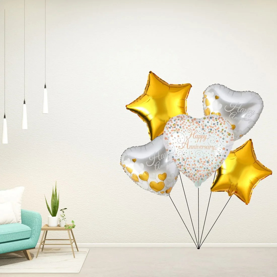 Happy Anniversary 5 pcs set Foil Balloon Party Decoration - Premium Handcrafted 300 GSM Balloon Kit by Party Decor Mall India - View 5