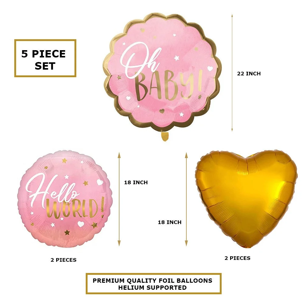 Oh Baby Pink Shower Welcome New Born Baby Decorative Foil Balloon Set of 5 - Premium Handcrafted 300 GSM Balloon Kit by Party Decor Mall India - View 2
