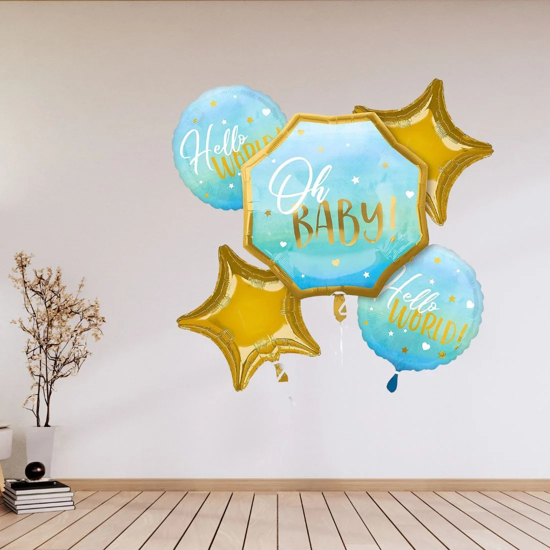 Oh Baby Blue Foil Balloon Hello World Welcome New Born Baby Decorative Foil Balloon Set of 5 - Premium Handcrafted 300 GSM Balloon Kit by Party Decor Mall India - View 6