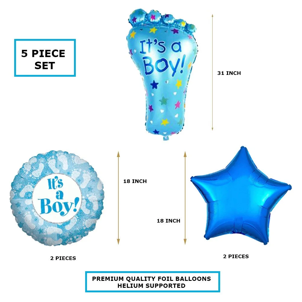 Its a Boy Baby Foot Foil Balloons (Set of 5pcs.) - Premium Handcrafted 300 GSM Foil Balloons, Balloons by Party Decor Mall India - View 2