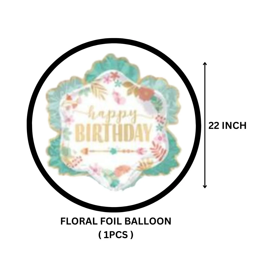 Floral Happy Birthday Foil Balloons Set of 5 - Premium Handcrafted 300 GSM Foil Balloons, Balloons by Party Decor Mall India - View 2