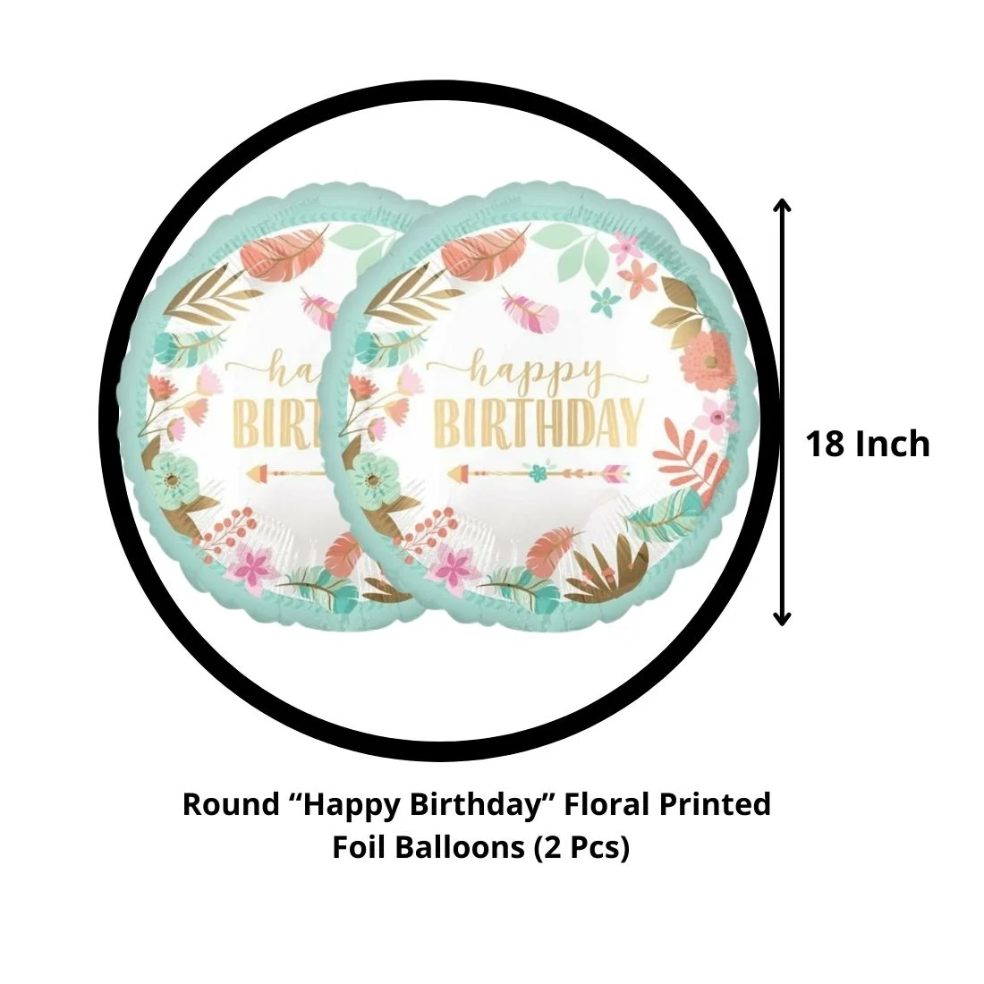 Floral Happy Birthday Foil Balloons Set of 5 - Premium Handcrafted 300 GSM Foil Balloons, Balloons by Party Decor Mall India - View 3