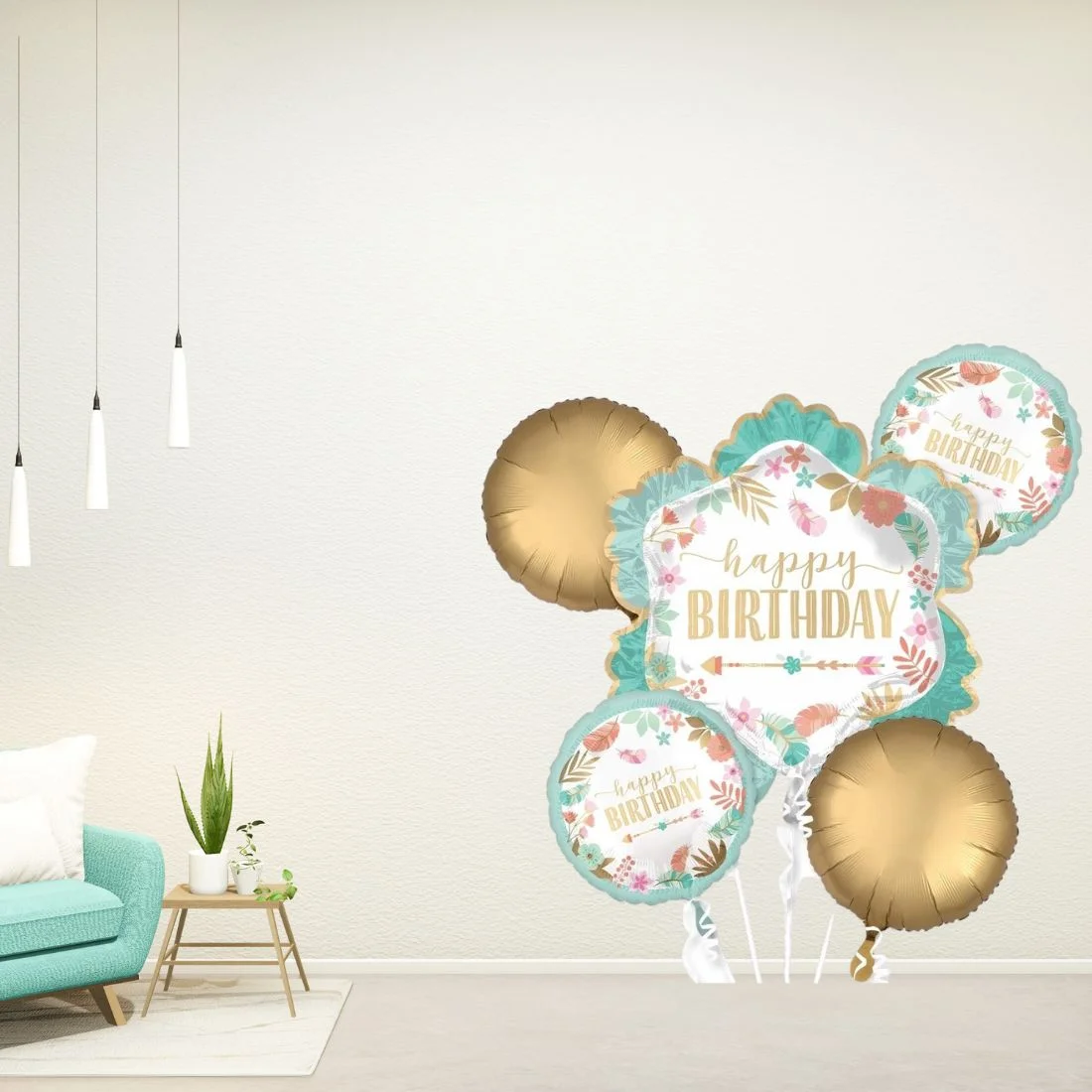 Floral Happy Birthday Foil Balloons Set of 5 - Premium Handcrafted 300 GSM Foil Balloons, Balloons by Party Decor Mall India - View 6