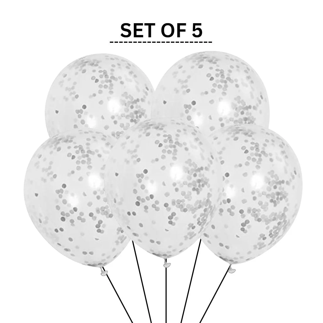 Silver Confetti Balloons - 12″ Balloons - Premium Handcrafted 300 GSM Party Supplies, Balloons by Party Decor Mall India - View 3