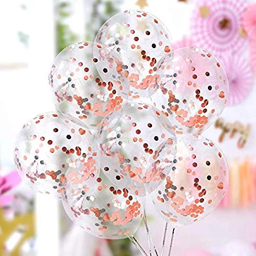 Rose Gold Confetti Balloon Set-10Pcs 12″ Balloons for Marriage Birthday Baby Shower Party Decoration Items, Girls, Boys Husband & Wife Decoration - Premium Handcrafted 300 GSM Balloons by Party Decor Mall India - View 1