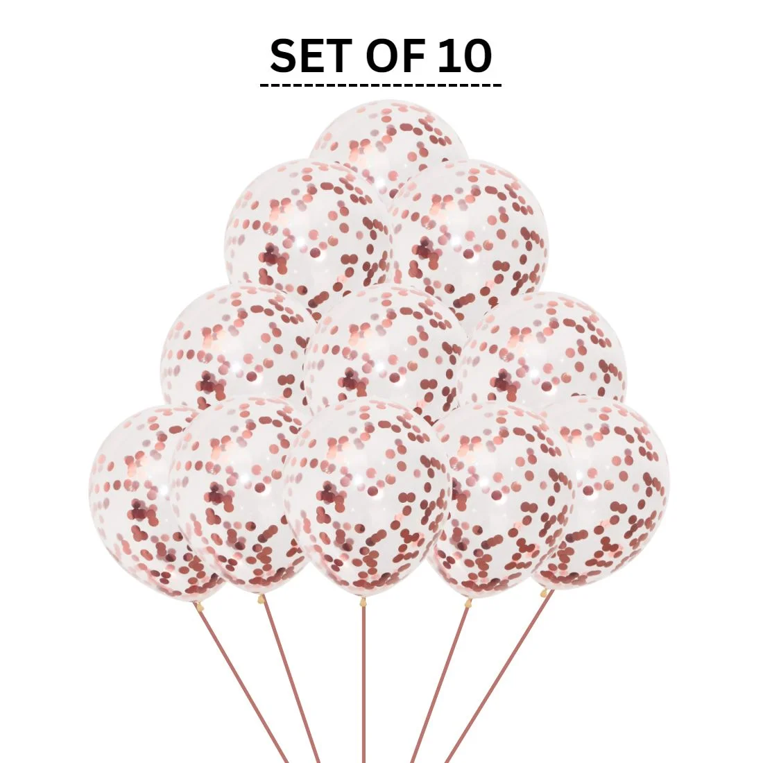 Rose Gold Confetti Balloon Set-10Pcs 12″ Balloons for Marriage Birthday Baby Shower Party Decoration Items, Girls, Boys Husband & Wife Decoration - Premium Handcrafted 300 GSM Balloons by Party Decor Mall India - View 3