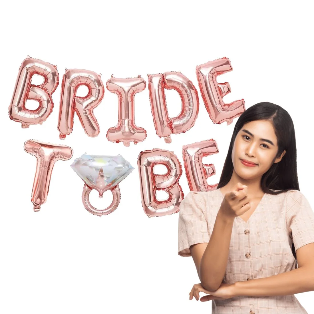 Rose Gold Bride to Be Foil Balloon with Ring Foil Balloon / Bride Balloon Banner / Bride to Be Letter Balloon - Premium Handcrafted 300 GSM Foil Balloon by Party Decor Mall India - View 5