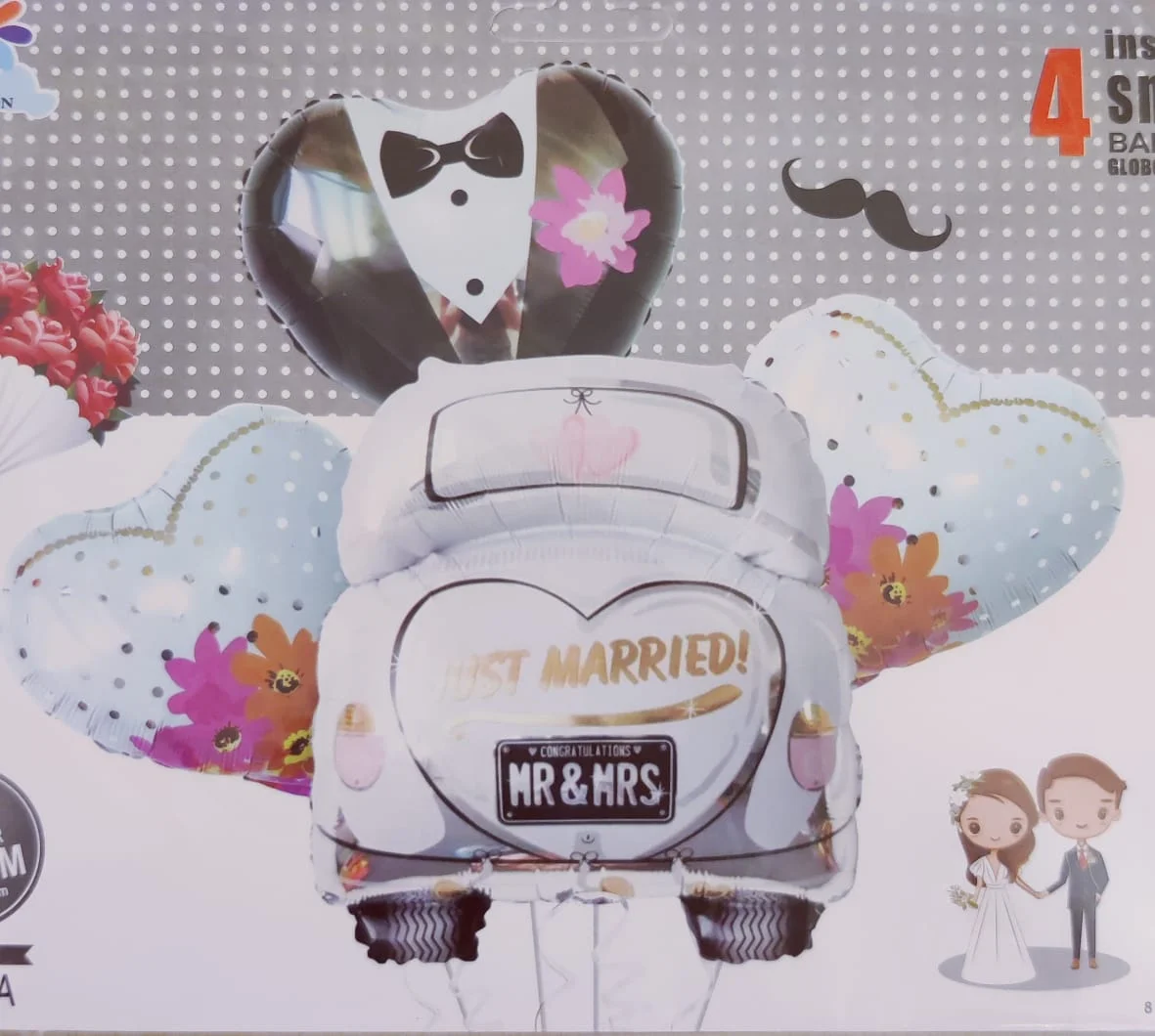 Just Married Foil Balloon Couple, Car Decoration and Wedding Room Decoration