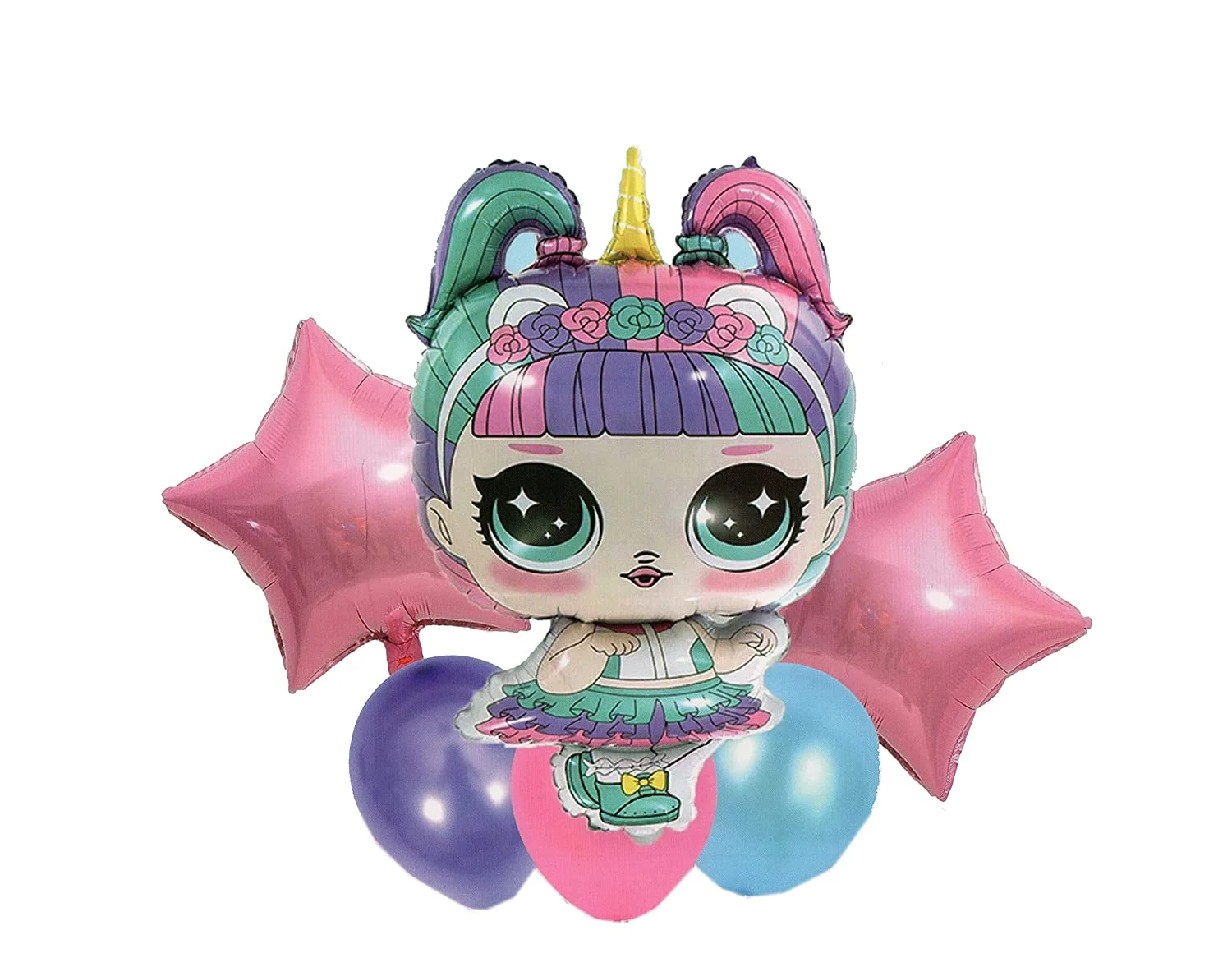 Lol Doll Cartoon Theme Foil Balloon 6 pc Set For Birthday Decoration Pink