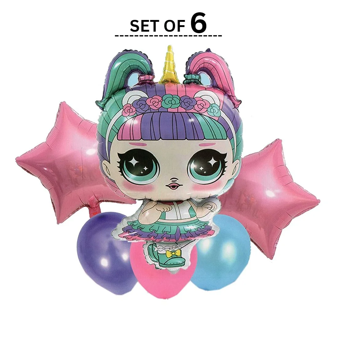 Lol Doll Cartoon Theme Foil Balloon 6 pc Set For Birthday Decoration Pink - Premium Handcrafted 300 GSM Birthday Decoration by Party Decor Mall India - View 2