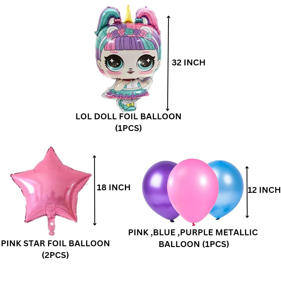 Lol Doll Cartoon Theme Foil Balloon 6 pc Set For Birthday Decoration Pink - Premium Handcrafted 300 GSM Birthday Decoration by Party Decor Mall India - View 3