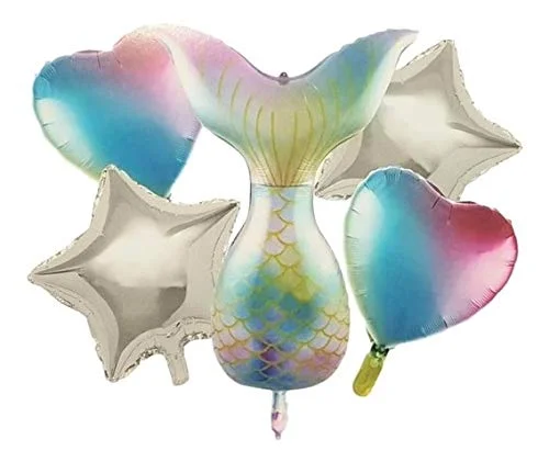 Mermaid Birthday Balloons Party Supplies or Baby Shower Balloons set of 5 - Premium Handcrafted 300 GSM Party Supplies, Balloons by Party Decor Mall India - View 1