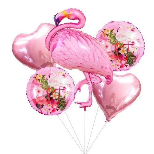 Flamingo Bird Theme Foil Balloons 5 Pcs Set for Birthday, Parties, Celebrations, Anniversary, Event Festive Decorations - Premium Handcrafted 300 GSM Foil Balloons, Balloons by Party Decor Mall India - View 1