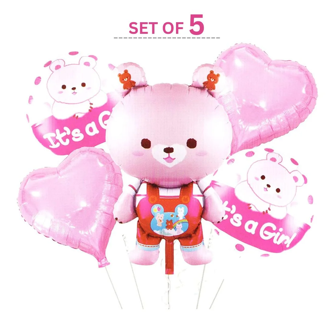 Its a Girl teddy Balloon for Decoration Items Baby Shower Props for Decorations Baby Girl foil Balloon - Pack of 5 - Premium Handcrafted 300 GSM Balloon Kit by Party Decor Mall India - View 5