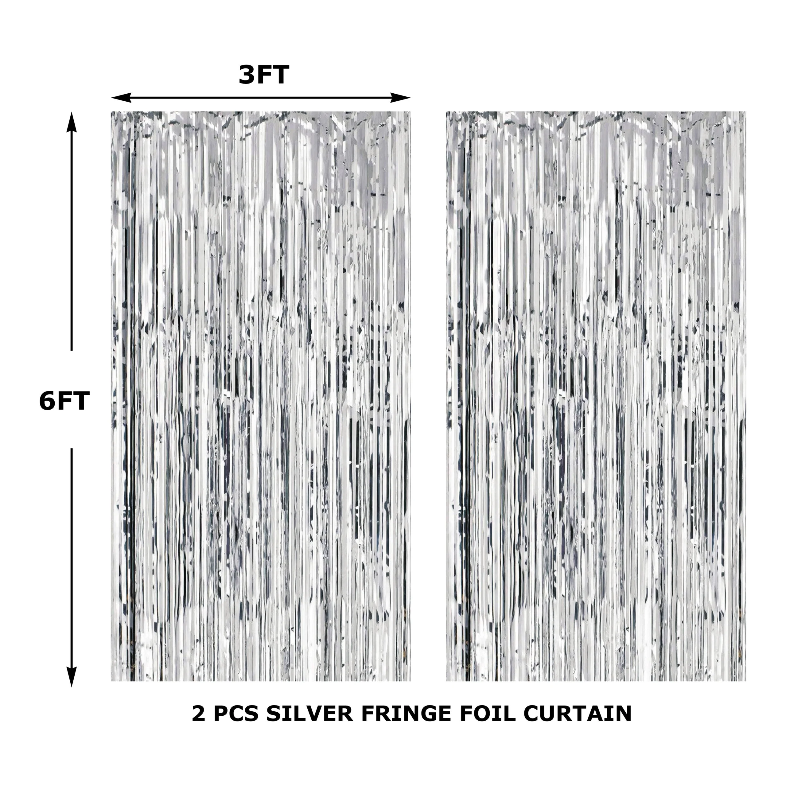 Metallic Silver Foil Fringe Curtains for Party Photo Backdrop Wedding Birthday Decor (2 Pack, Silver) – 3 X 6 ft - Premium Handcrafted 300 GSM Party Supply by Party Decor Mall India - View 2