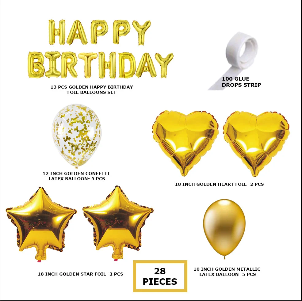 Birthday Decoration DIY Kit Golden Confetti, Metallic Golden, Golden Heart Foil - Premium Handcrafted 300 GSM Birthday Decoration, Party Supplies by Party Decor Mall India - View 2