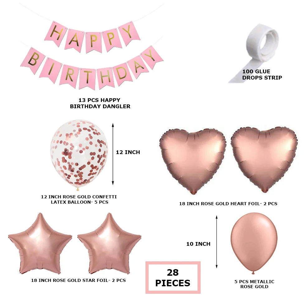 Birthday Decoration DIY Kit Rose Gold Confetti, Metallic Rose Gold, Rose Gold Heart Foil - Premium Handcrafted 300 GSM Birthday Decoration by Party Decor Mall India - View 2