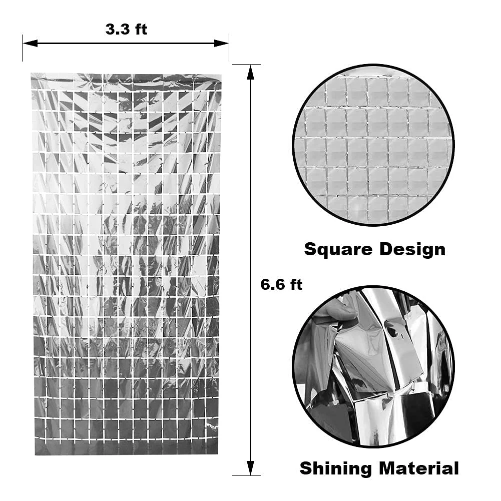 Silver Foil Sequin Curtains For Birthday Decoration Foil Curtain, Anniversary Decoration Items For Home, Bachelorette, Bridal Shower (Set of 2) - Premium Handcrafted 300 GSM Birthday Decoration by Party Decor Mall India - View 2