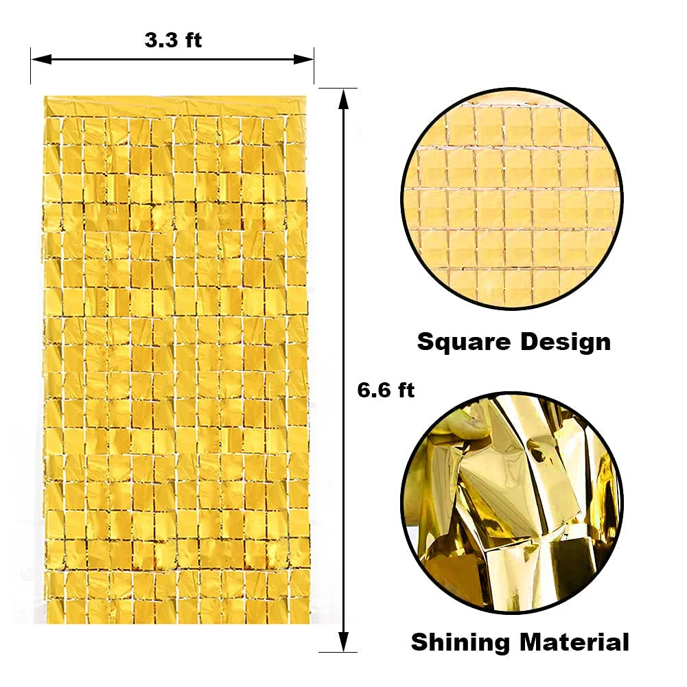 Gold Foil Sequin Curtains For Birthday Decoration Foil Curtain, Anniversary Decoration Items For Home, Bachelorette, Bridal Shower (Set of 2) - Premium Handcrafted 300 GSM Birthday Decoration by Party Decor Mall India - View 2