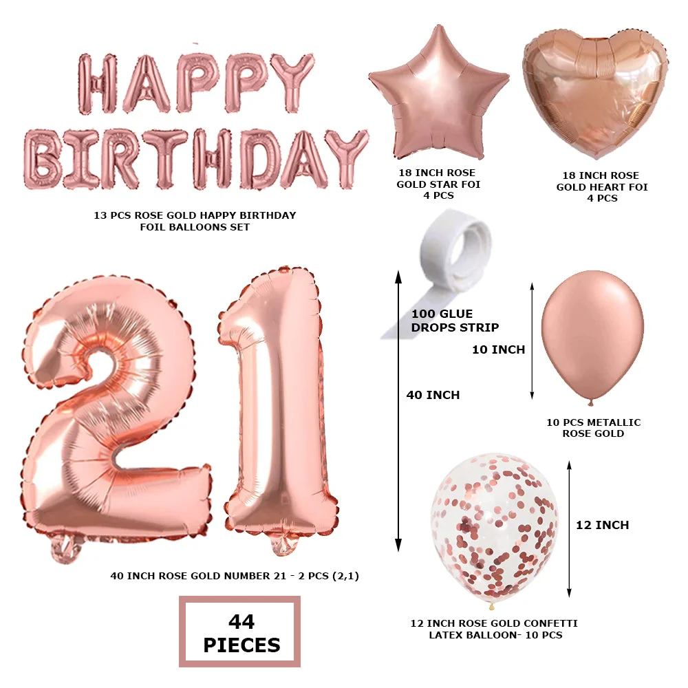 RoseGold Metallic Balloon, RoseGold Confetti, RoseGold Star Foil, RoseGold Heart Foil, RoseGold Foil Happy Birthday & RoseGold foil numbers(43 Pcs) - Premium Handcrafted 300 GSM Birthday Decoration by Party Decor Mall India - View 2