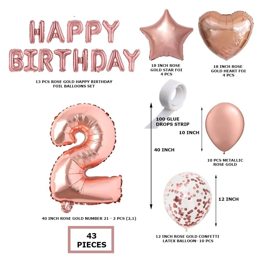 Rosegold Birthday Decor Metallic Balloon, Confetti, Star Foil Balloon, Heart Foil Balloon, Foil Happy Birthday & foil Number (2) - Premium Handcrafted 300 GSM Foil Balloon by Party Decor Mall India - View 2