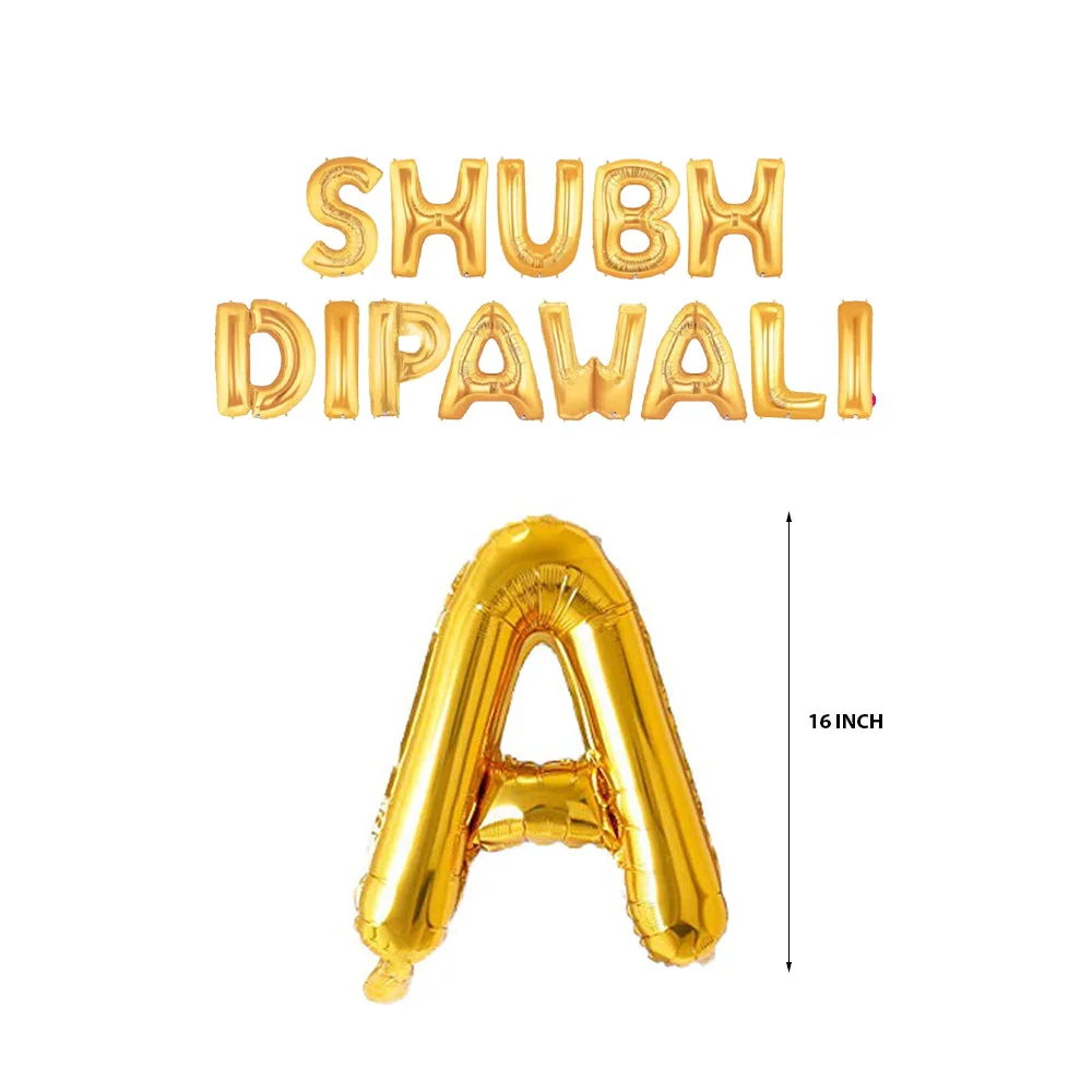 Shubh Dipawali Foil Balloon - Golden - (13 Pieces) - Premium Handcrafted 300 GSM Foil Balloon by Party Decor Mall India - View 2
