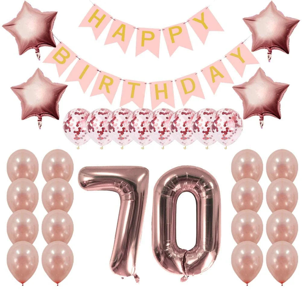 Rose Gold 70Th Birthday Decorations Party Supplies Gifts For Women - Create Unique Events With Happy Birthday Banner, 70 Number And Confetti Balloons