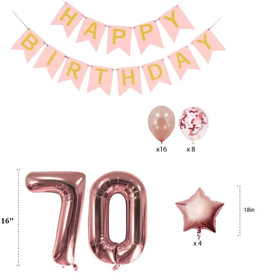 Rose Gold 70Th Birthday Decorations Party Supplies Gifts For Women - Create Unique Events With Happy Birthday Banner, 70 Number And Confetti Balloons - Premium Handcrafted 300 GSM Birthday Decoration, Party Supplies, Balloons by Party Decor Mall India - View 2