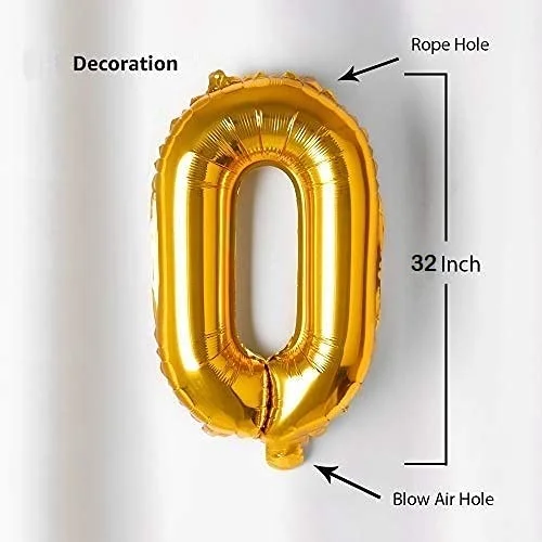 32 Inches Number Foil Balloon, Gold Color, Number 0 - Premium Handcrafted 300 GSM Foil Balloon by Party Decor Mall India - View 2