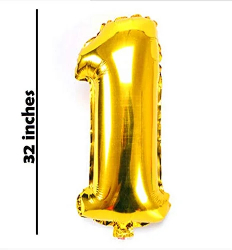 32 Inches Number Foil Balloon, Gold Color, Number 1 - Premium Handcrafted 300 GSM Foil Balloon by Party Decor Mall India - View 2
