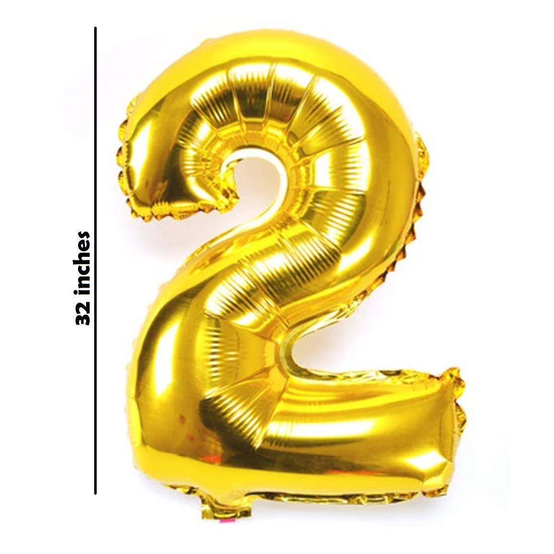 32 Inches Number Foil Balloon, Gold Color, Number 2 - Premium Handcrafted 300 GSM Foil Balloon by Party Decor Mall India - View 2