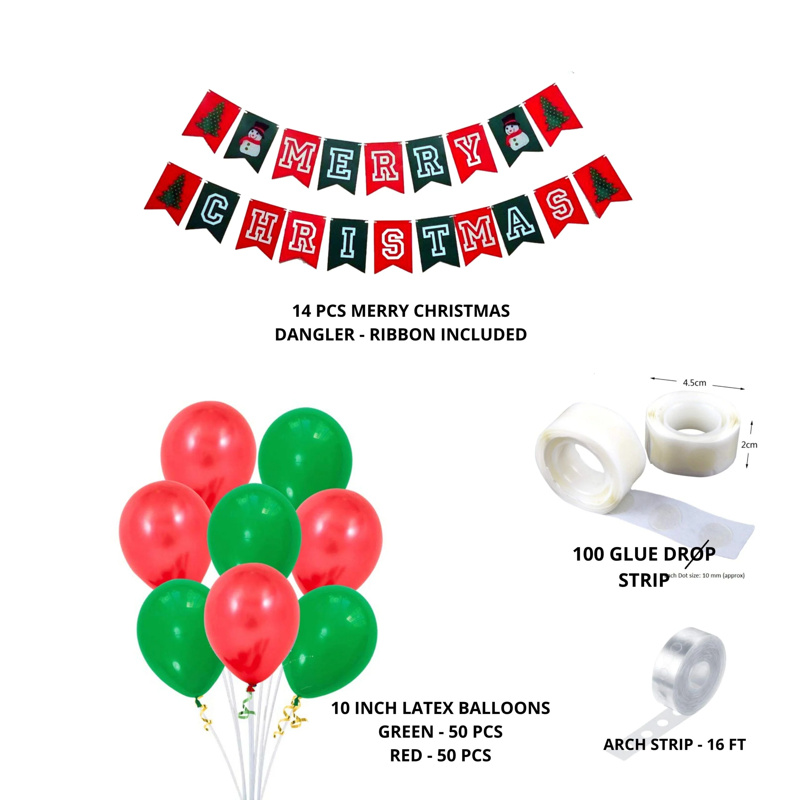 Red & Green Balloons and Merry Christmas Banner - (103 Pieces) - Premium Handcrafted 300 GSM Balloons by Party Decor Mall India - View 2