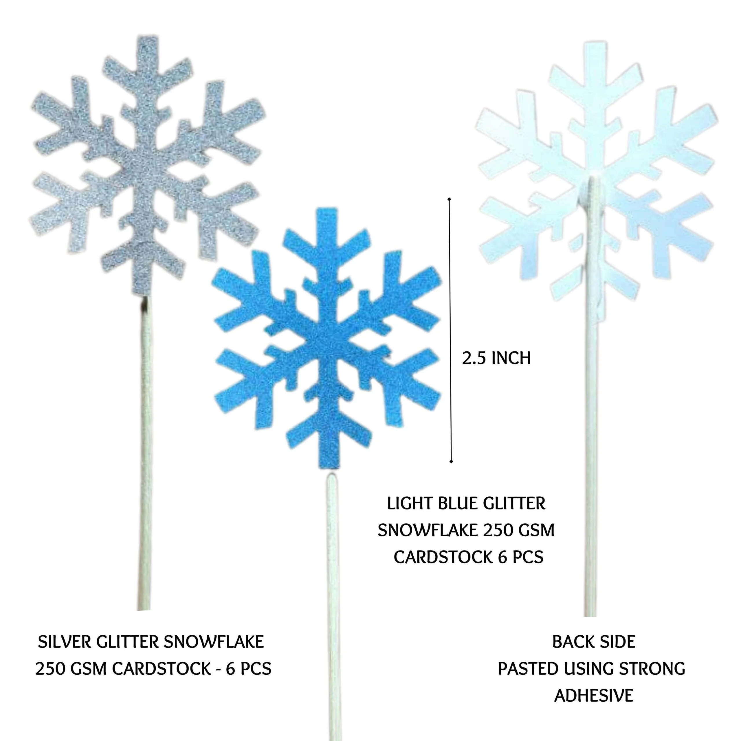 20 Pcs Silver & Light Blue Cardstock Cake & Cupcake Toppers for Christmas & Frozen Princess Birthday Themes - Premium Handcrafted 300 GSM Cake Topper by Party Decor Mall India - View 2