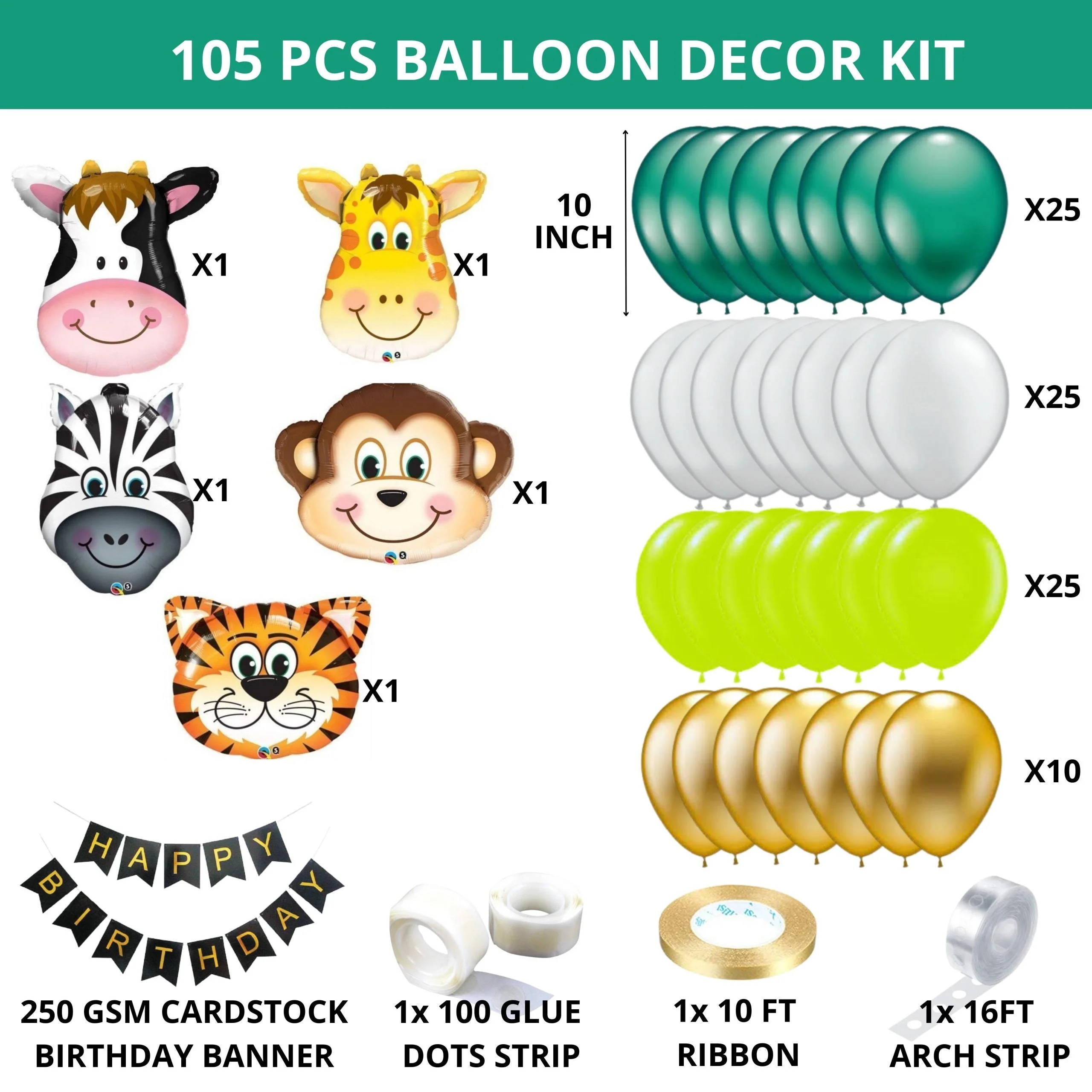 Jungle Theme Happy Birthday Party Decoration Combo,Jungle/Safari Themes Party Favors for Kids/1st Birthday Decoration (94 pcs) - Premium Handcrafted 300 GSM Birthday Decoration by Party Decor Mall India - View 2
