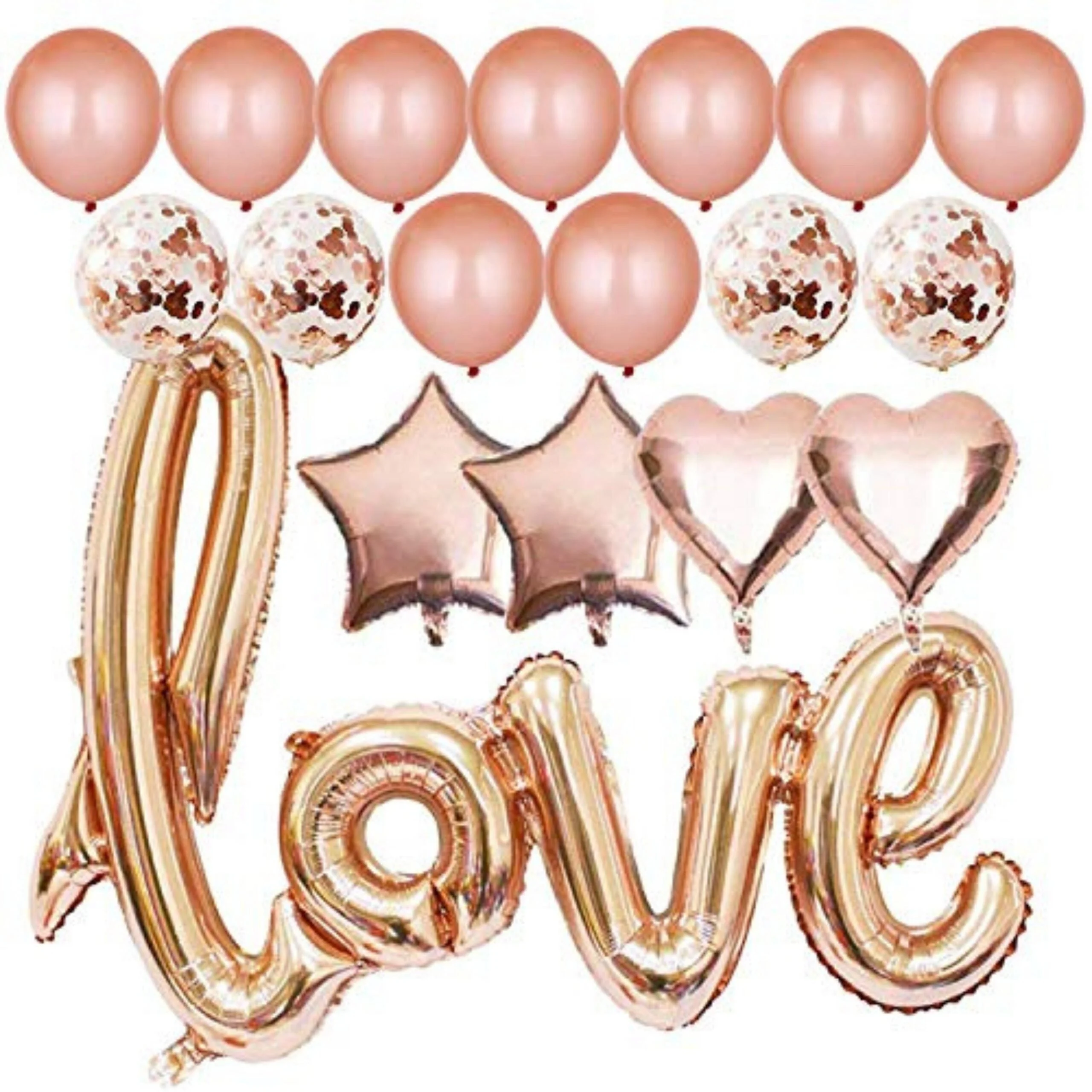 Love Shape Letter Foil Balloon with Rose Gold Confetti and Rose Gold Metallic Balloons for Birthday Wedding Valentine Day Engagement Party (20 piece) - Premium Handcrafted 300 GSM Balloons by Party Decor Mall India - View 1